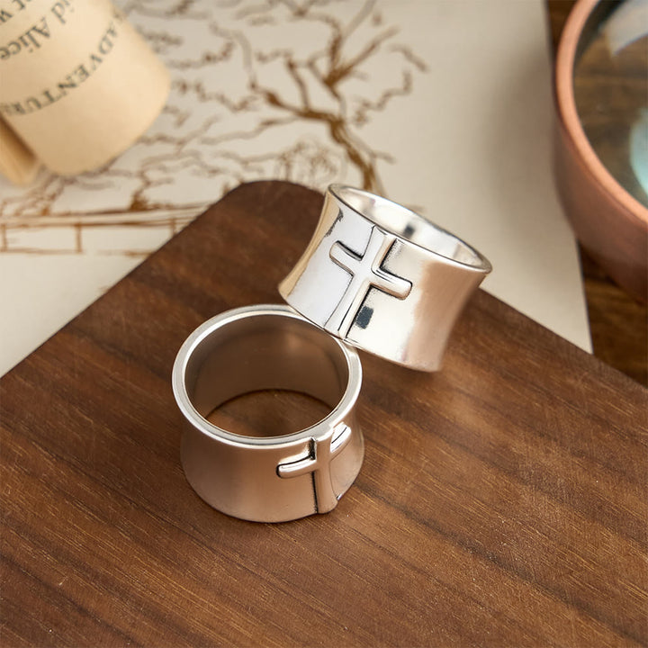 Christianartworkshop Minimalist Embossed Cross Wide Band Ring: A Symbol of Unwavering Faith & Timeless Devotion - US 11 - image 0