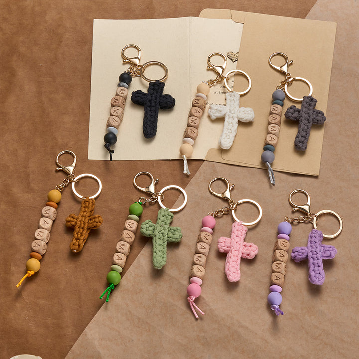Christianartworkshop Soft Crochet Cross Keychain with “MAMA” Engraved Beads: Embody Faithful Grace & Warmth - image 8