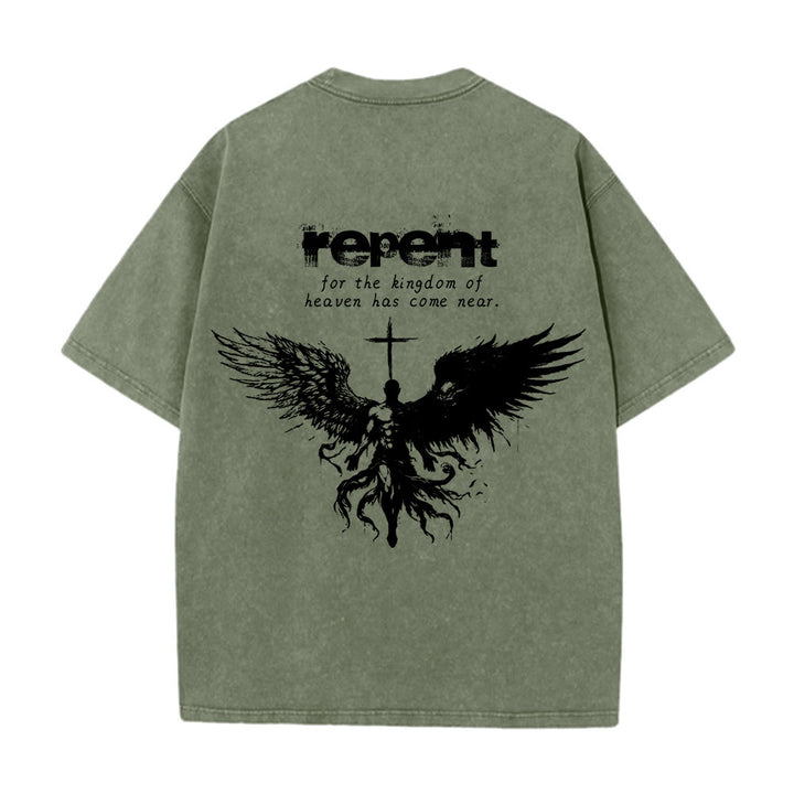 Christianartworkshop Repent For The Kingdom Of Heaven Unisex Washed T-Shirt - image 10