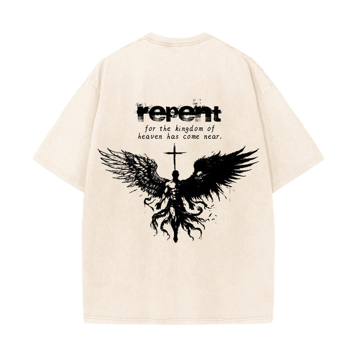 Christianartworkshop Repent For The Kingdom Of Heaven Unisex Washed T-Shirt - image 16