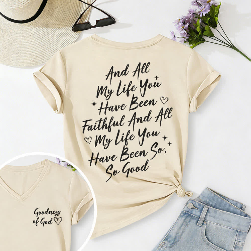 Christianartworkshop Women's I Will Sing Of The Goodness Of God Casual V-neck T-shirt - Beige - 2XL - image 15