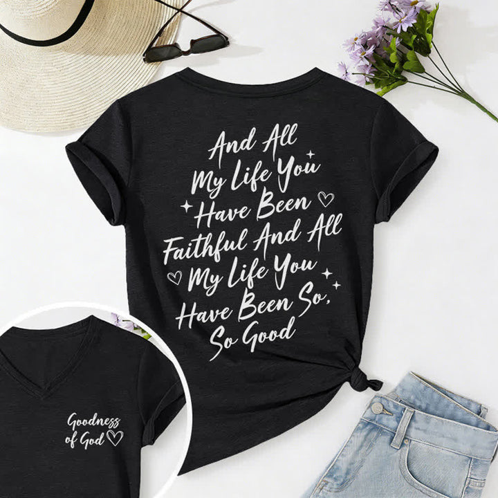Christianartworkshop Women's I Will Sing Of The Goodness Of God Casual V-neck T-shirt - Black - 2XL - image 0