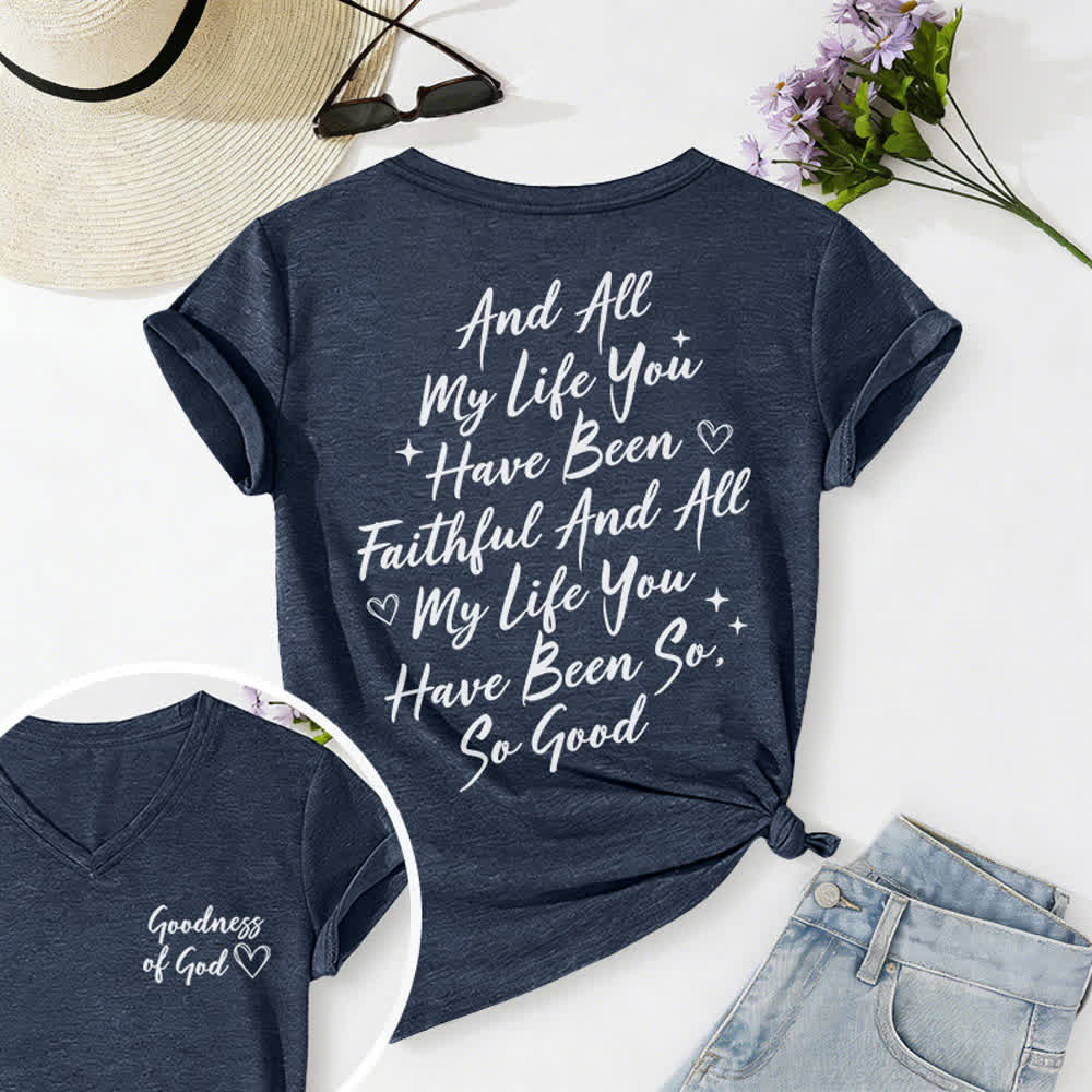 Christianartworkshop Women's I Will Sing Of The Goodness Of God Casual V-neck T-shirt - Navy Blue - 2XL - image 40