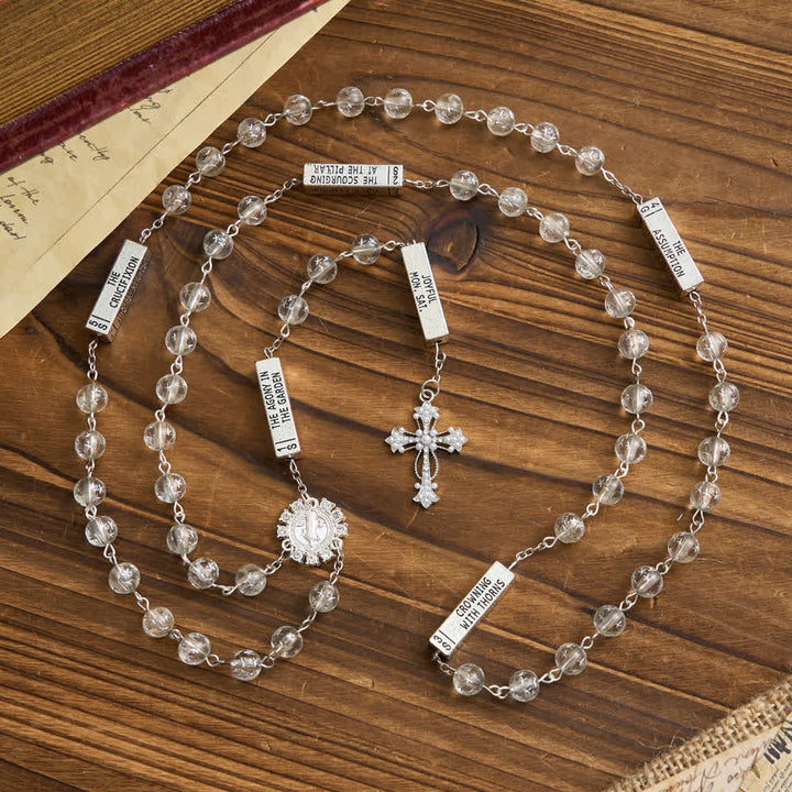 Christianartworkshop Frosted Bead Six Tablets Rosary with St. Benedict Medal and Cross - image 2