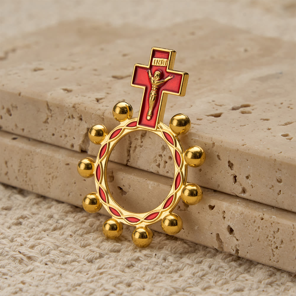 Christianartworkshop Crucifix Finger Rosary Ring with Red Enamel & Beaded Accents (Set of 5/10): A Symbol of Redemption - image 9