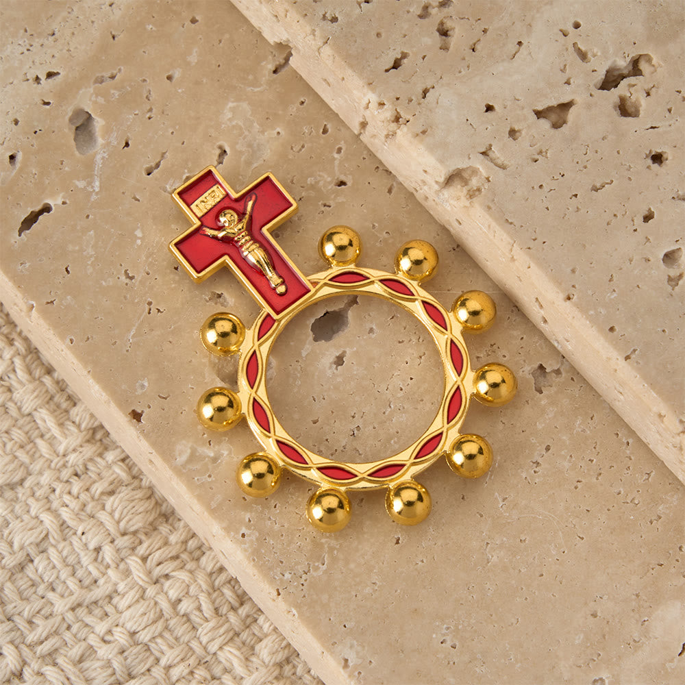 Christianartworkshop Crucifix Finger Rosary Ring with Red Enamel & Beaded Accents (Set of 5/10): A Symbol of Redemption - image 8