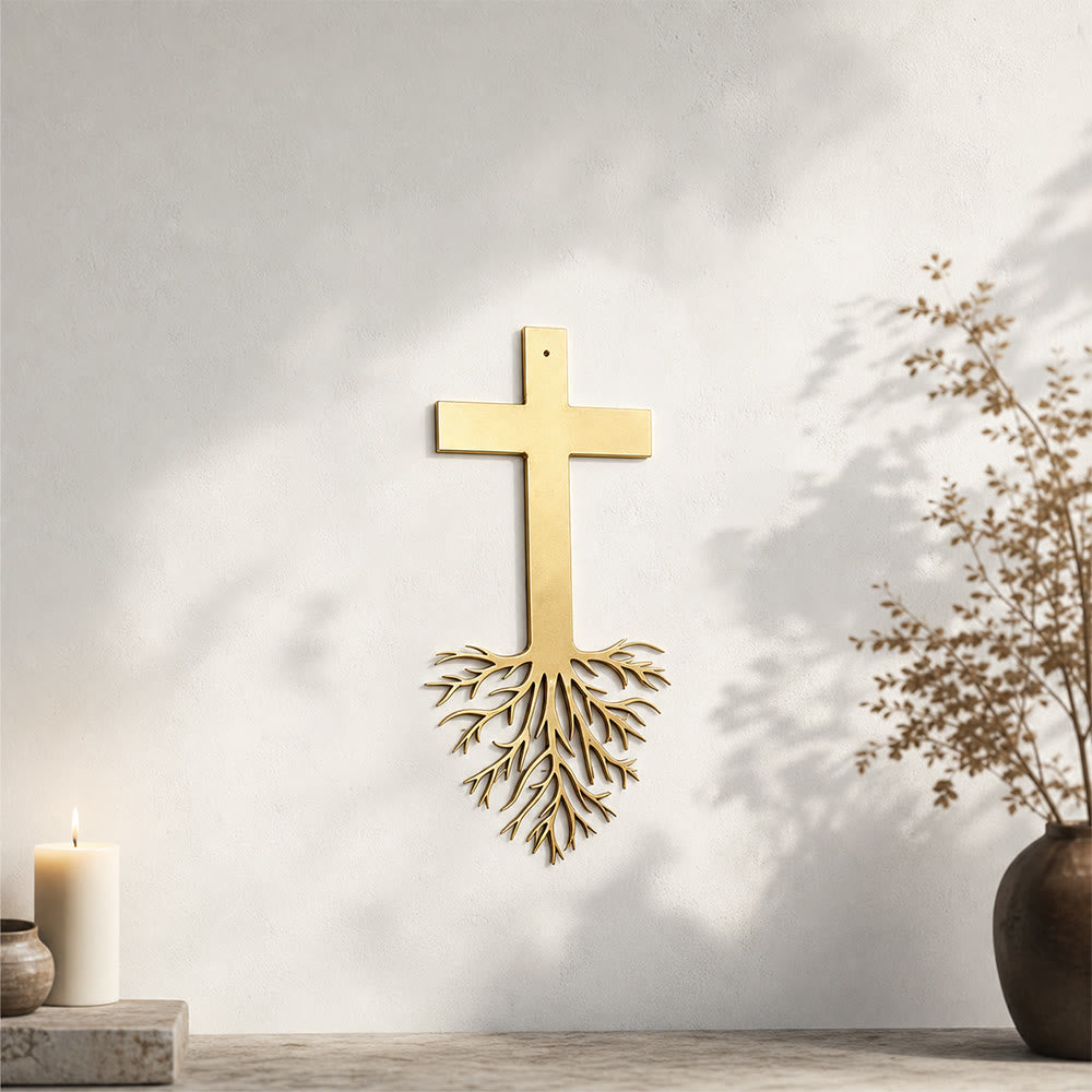 Christianartworkshop Modern Cross With Roots Metal Wall Decor: A Powerful Statement of Growing Faith - image 1