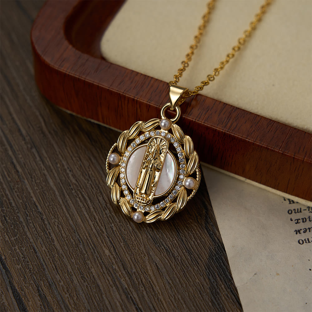 Christianartworkshop Elegant Virgin Mary Pendant Necklace with Sparkling Crystals & White Bead Accents - image 2