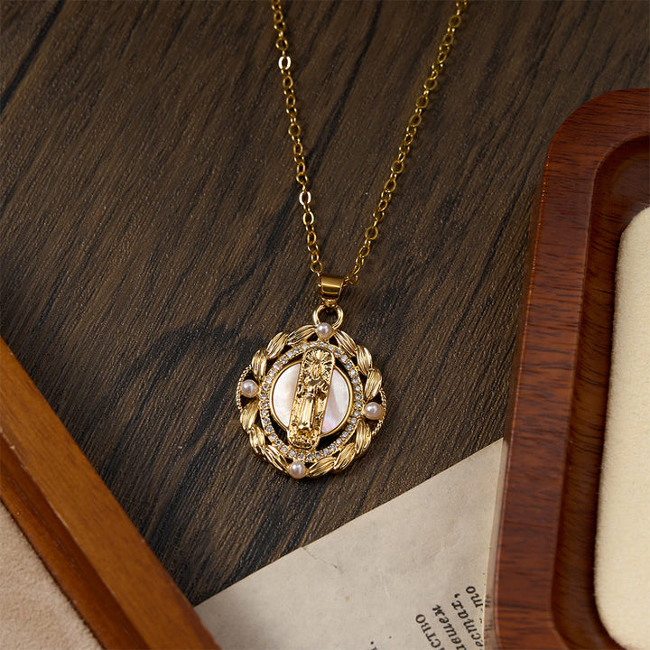 Christianartworkshop Elegant Virgin Mary Pendant Necklace with Sparkling Crystals & White Bead Accents - image 3