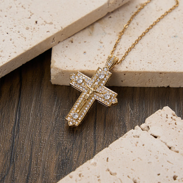 Christianartworkshop Intricate Iced-Out Crucifix Necklace with Detailed Jesus Figure: A Reminder of Sacred Truth and Guidance - Golden - image 4