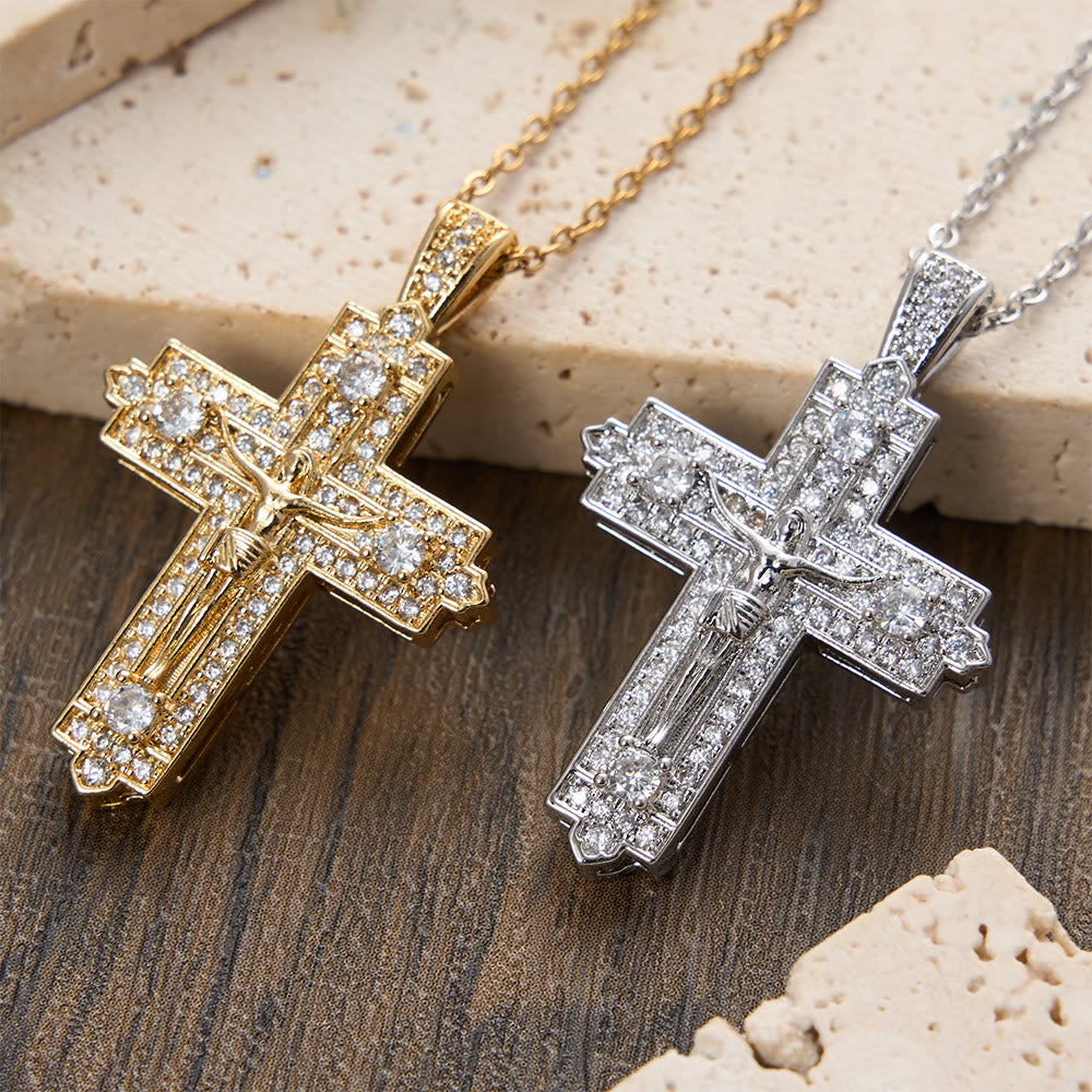 Christianartworkshop Intricate Iced-Out Crucifix Necklace with Detailed Jesus Figure: A Reminder of Sacred Truth and Guidance - image 0