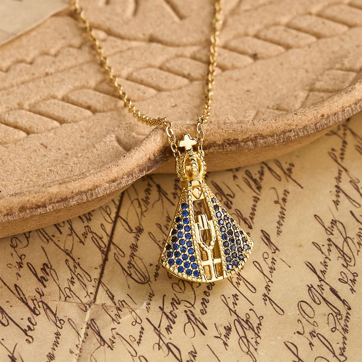 Christianartworkshop Our Lady of Aparecida Blue & White Double-Sided Pendant Necklace with Crown & Cross Details - Our Lady of Aparecida - image 0