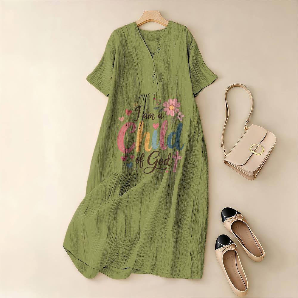 Christianartworkshop I Am a Child of God Floral & Heart V-Neck Short Sleeve Midi Dress - image 11