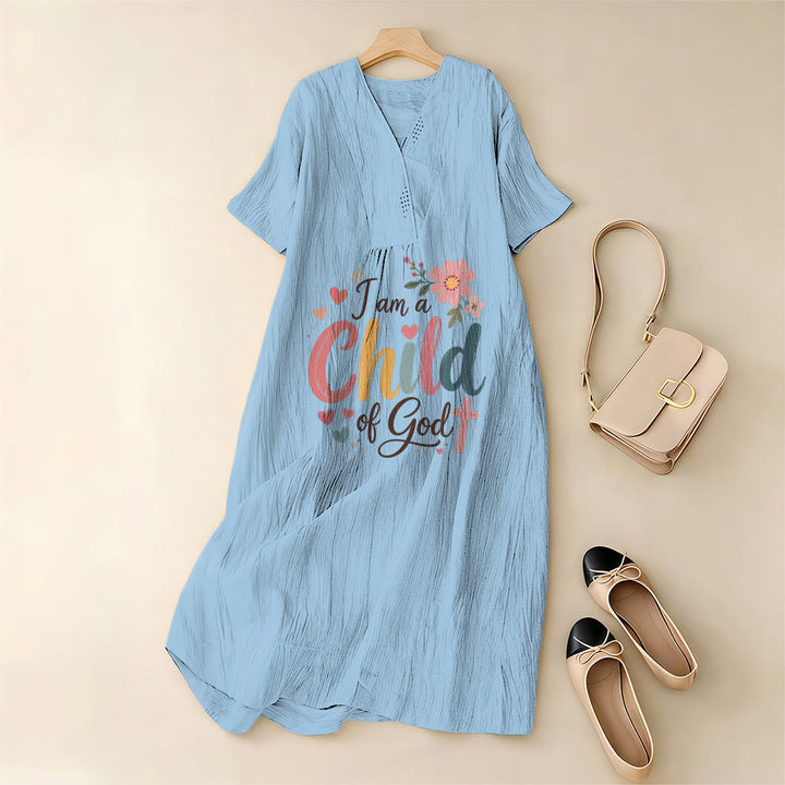 Christianartworkshop I Am a Child of God Floral & Heart V-Neck Short Sleeve Midi Dress - image 5
