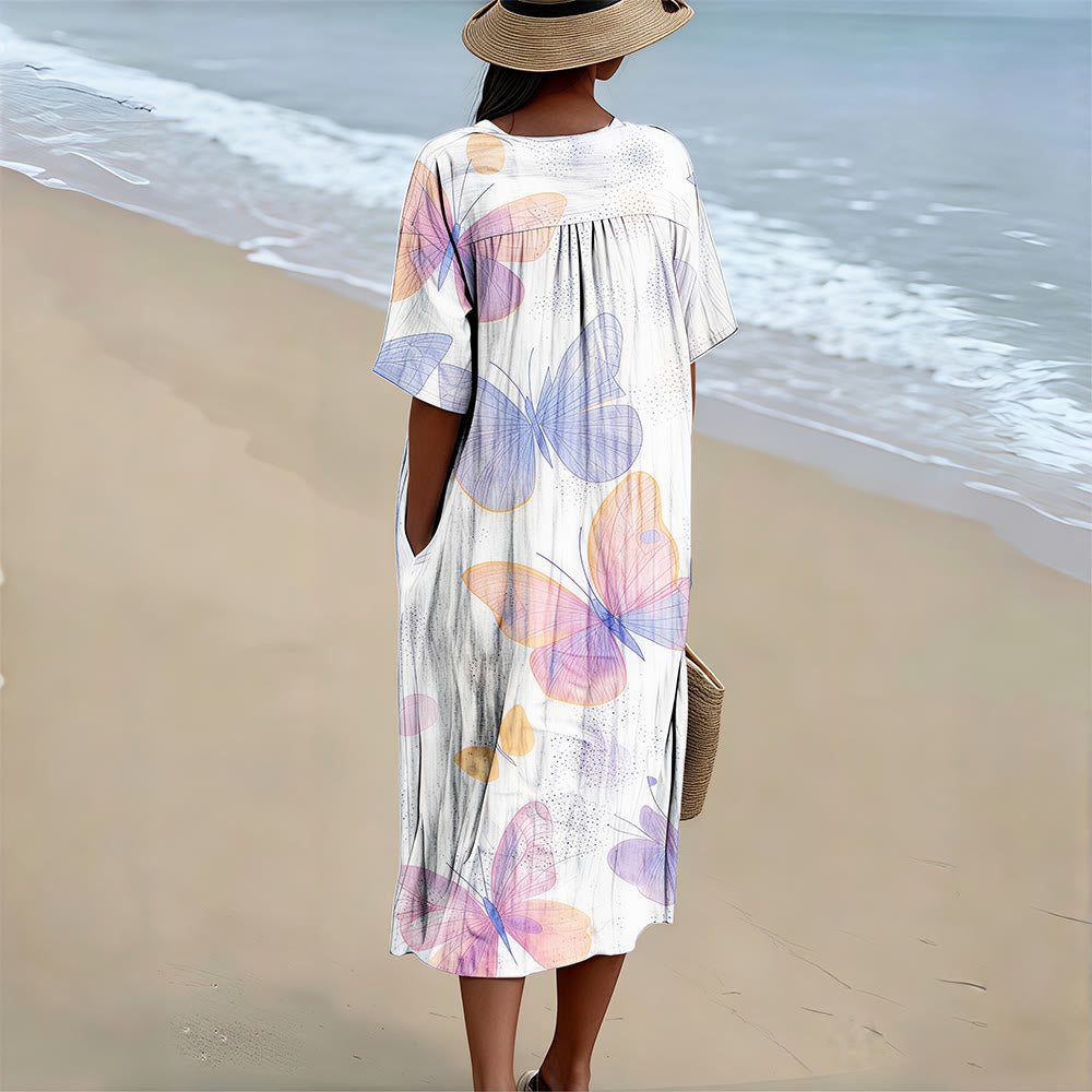 Christianartworkshop Grace Changes Everything Pastel Butterfly V-Neck Short Sleeve Midi Dress - image 2