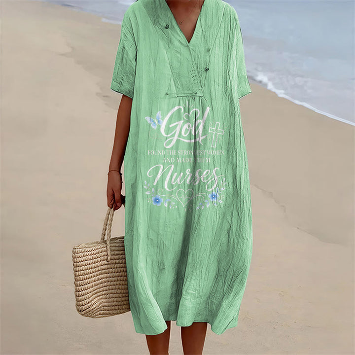 Christianartworkshop God Found the Strongest Women and Made Them Nurses Inspirational V-Neck Short Sleeve Midi Dress - Green - 4XL - image 8