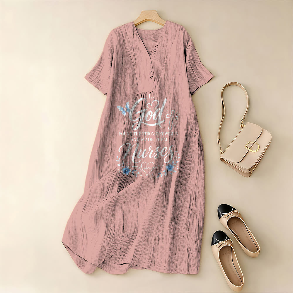 Christianartworkshop God Found the Strongest Women and Made Them Nurses Inspirational V-Neck Short Sleeve Midi Dress - image 3