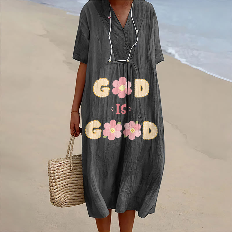 Christianartworkshop Devotional “God Is Good” Floral Statement V-Neck Short Sleeve Midi Dress - Black - 4XL - image 8