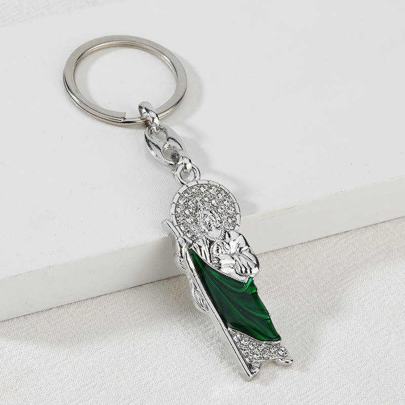 Christianartworkshop Two-Tone St. Jude Keychain with Green Enamel & Zircon Details: A Reminder of Sacred Faith - image 5
