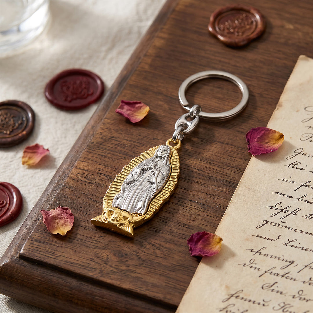 Christianartworkshop Two-Tone Our Lady of Guadalupe Keychain with Radiant Border: A Reminder of Divine Protection - image 4