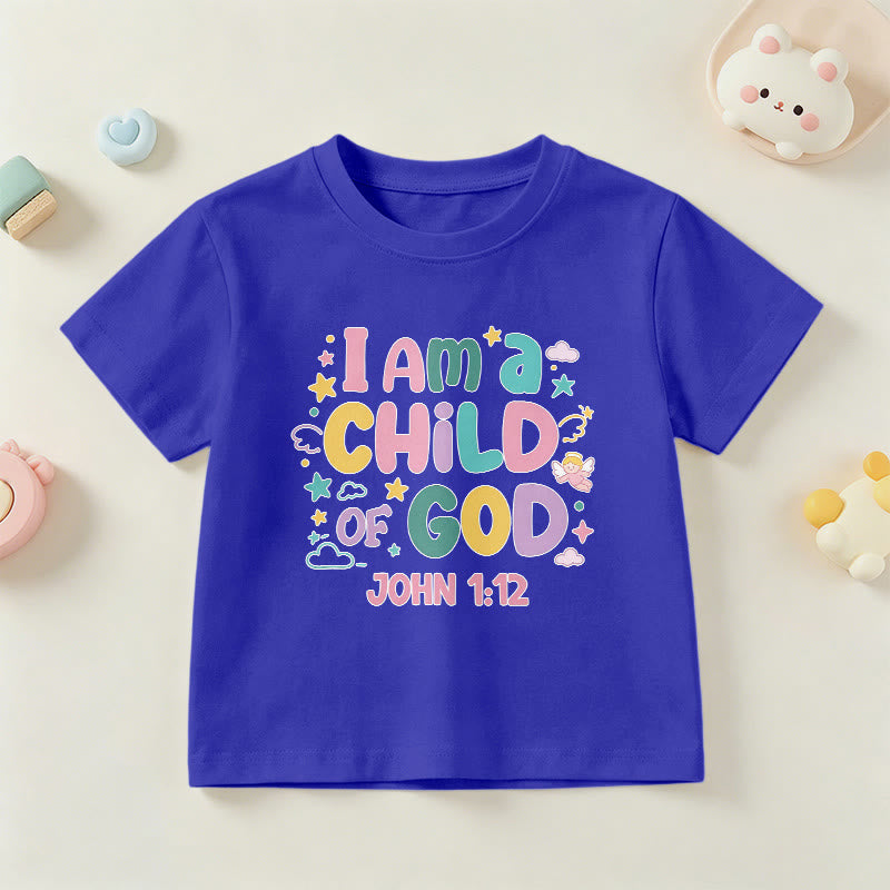 Christianartworkshop Whimsical Angel and Star Accent I Am a Child of God John 1:12 Kids T-Shirt - Blue - US/UK/AU 14, EU170 - image 3