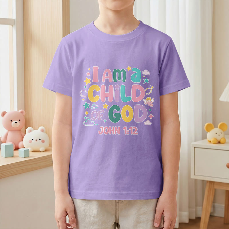 Christianartworkshop Whimsical Angel and Star Accent I Am a Child of God John 1:12 Kids T-Shirt - image 7