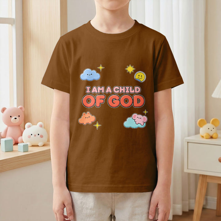 Christianartworkshop Whimsical Smiling Cloud and Sun Accent I Am a Child of God Kids T-Shirt - image 19