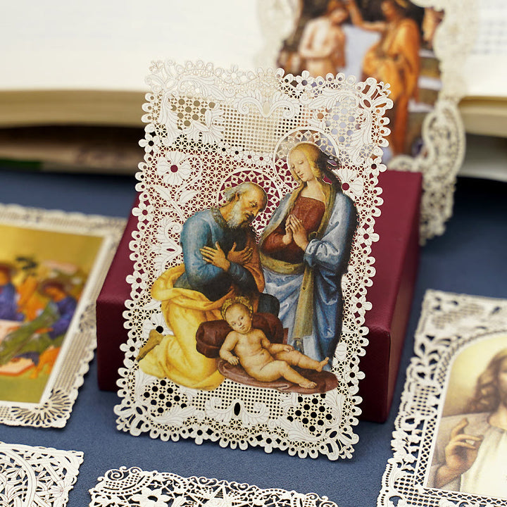 Christianartworkshop Intricate Lace Holy Card Bookmark with Ornate Floral Border: A Reminder of Divine Beauty - F - image 7