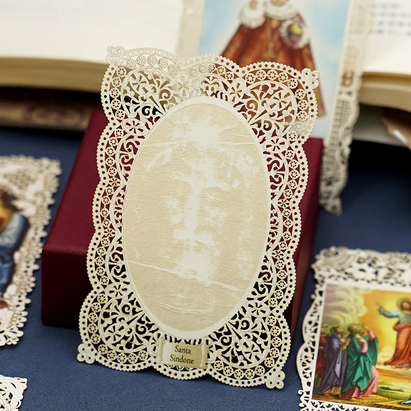 Christianartworkshop Intricate Lace Holy Card Bookmark with Ornate Floral Border: A Reminder of Divine Beauty - L - image 15