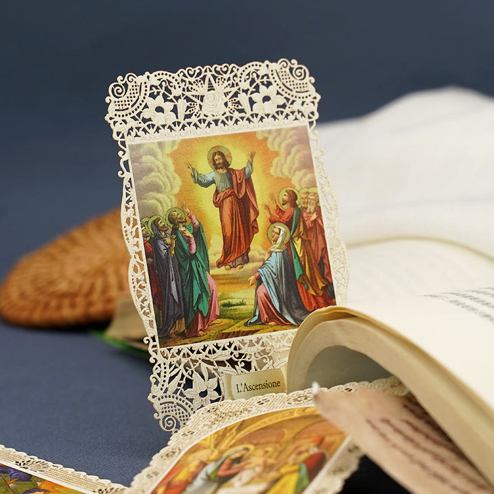 Christianartworkshop Intricate Lace Holy Card Bookmark with Ornate Floral Border: A Reminder of Divine Beauty - image 5