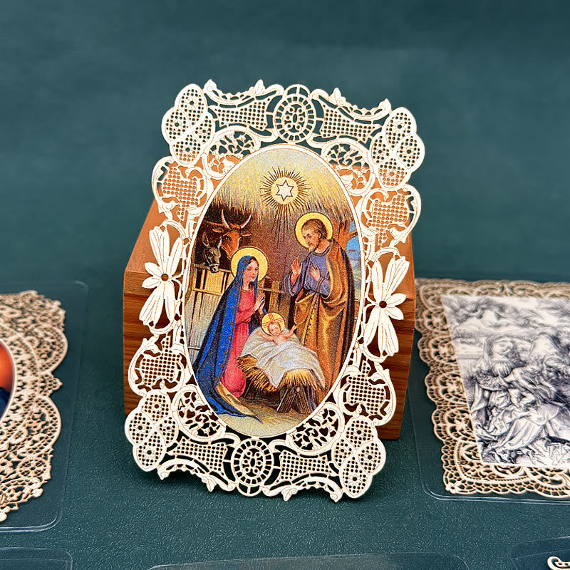 Christianartworkshop Intricate Lace Holy Card Bookmark with Ornate Floral Border: A Reminder of Divine Beauty - O - image 19