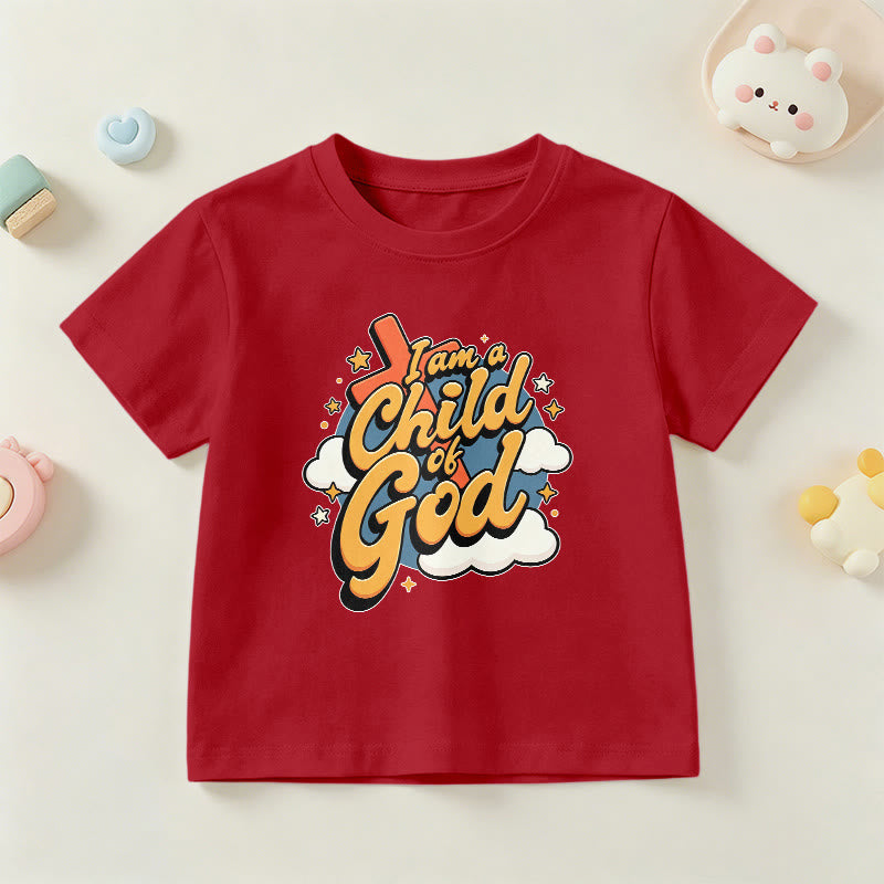 Christianartworkshop Playful Cross and Cloud Accent I Am a Child of God Kids T-Shirt - Red - US/UK/AU 14, EU170 - image 12