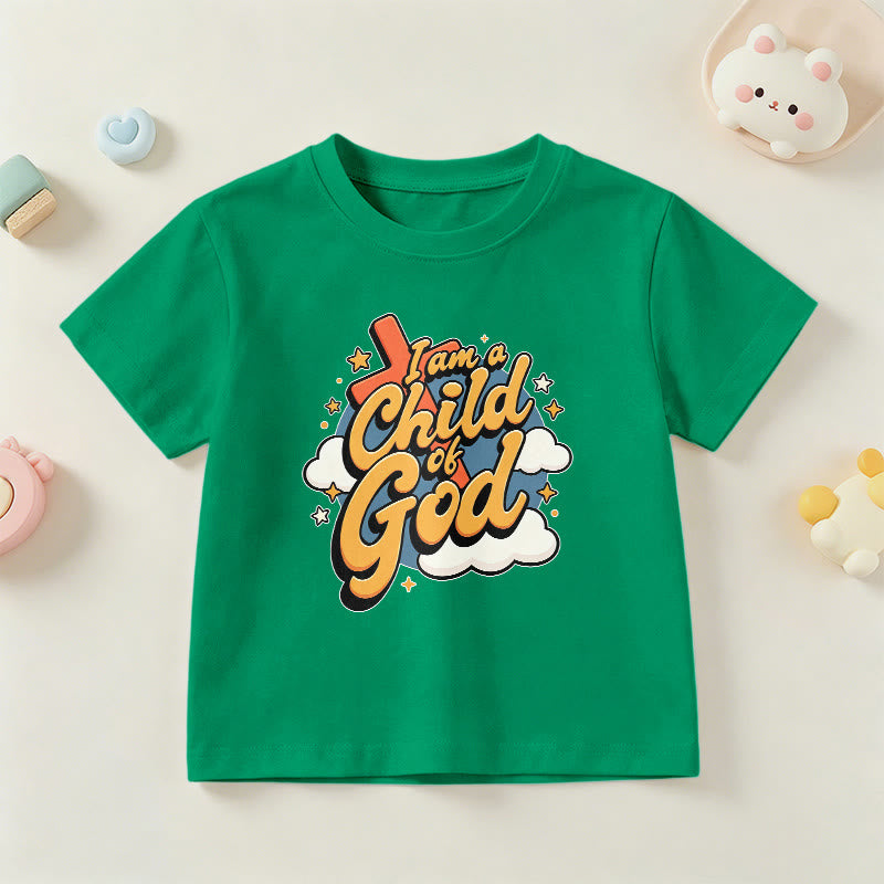 Christianartworkshop Playful Cross and Cloud Accent I Am a Child of God Kids T-Shirt - Green - US/UK/AU 14, EU170 - image 18