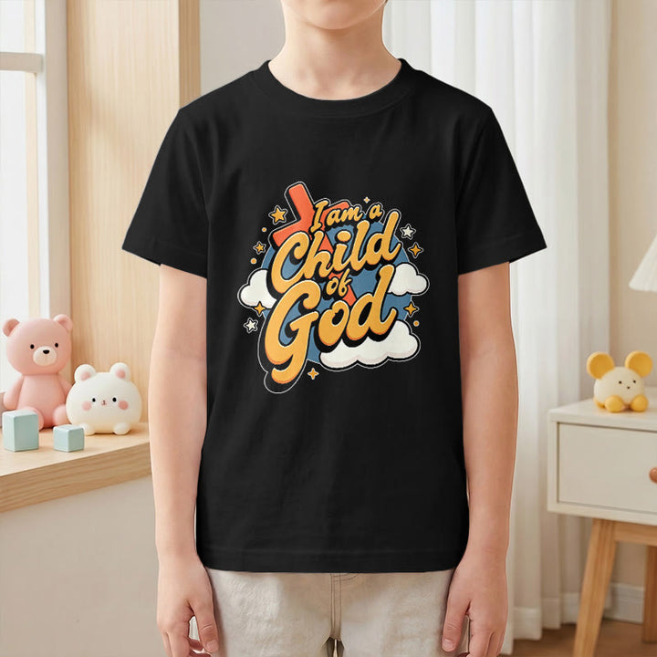 Christianartworkshop Playful Cross and Cloud Accent I Am a Child of God Kids T-Shirt - image 28