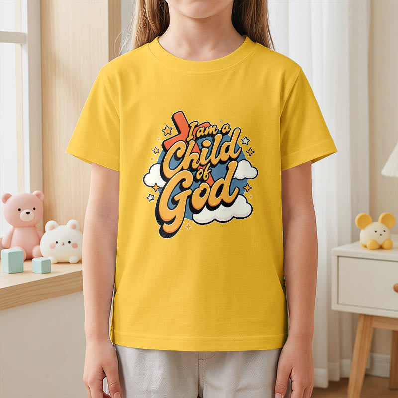 Christianartworkshop Playful Cross and Cloud Accent I Am a Child of God Kids T-Shirt - image 2