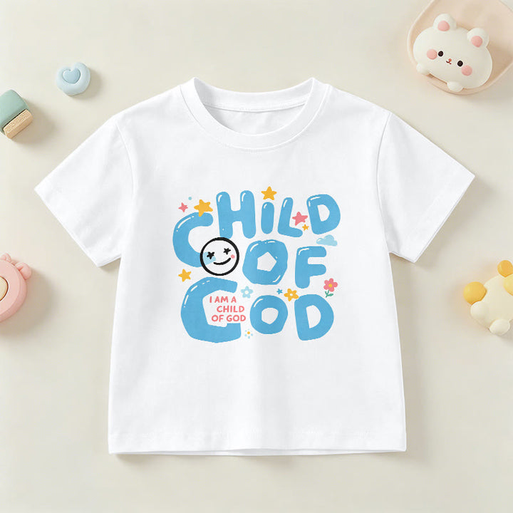 Christianartworkshop Whimsical Smiley Face and Floral Accent Child of God Kids T-Shirt - White - US/UK/AU 14, EU170 - image 3