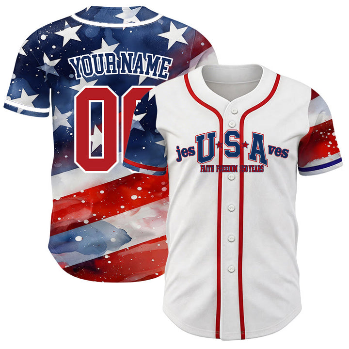 Christianartworkshop Personalized Jesus Saves USA Patriotic Faith Freedom Baseball Jersey - 5XL - Name & Number Customized - image 0