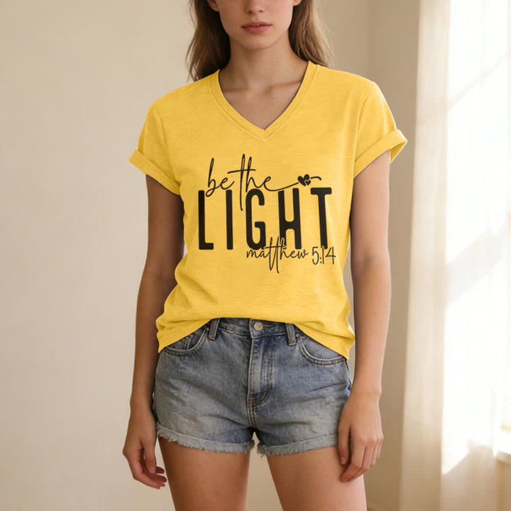 Christianartworkshop Women's Be The Light Faith Print V-Neck T-shirt - image 11