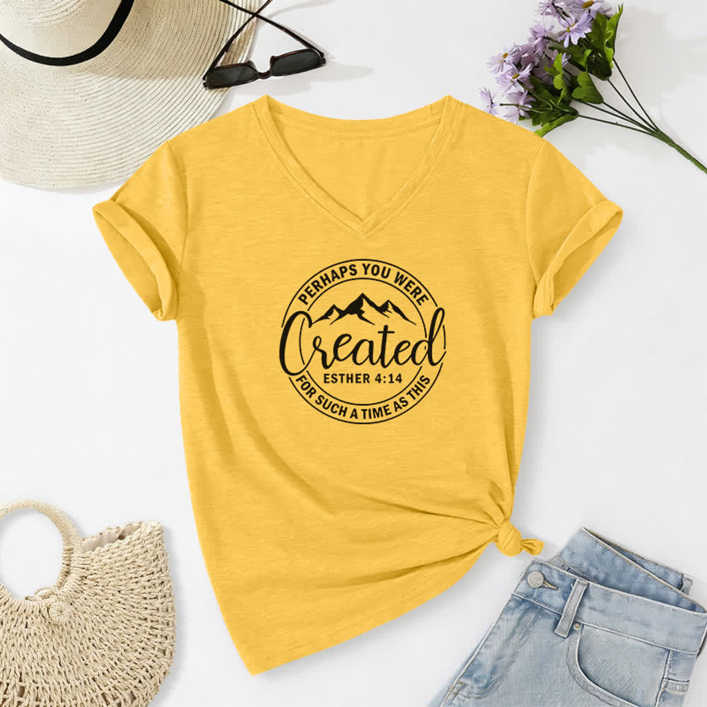 Christianartworkshop Women's Perhaps You Were Created Print V-Neck T-shirt - Yellow - 2XL - image 10