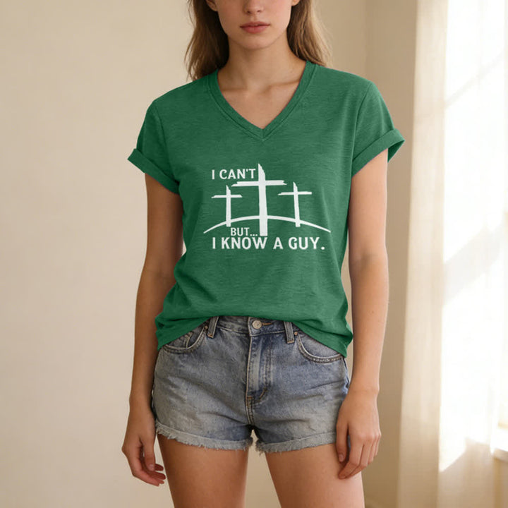 Christianartworkshop I Can't But I Know A Guy Print V-Neck T-shirt - image 13