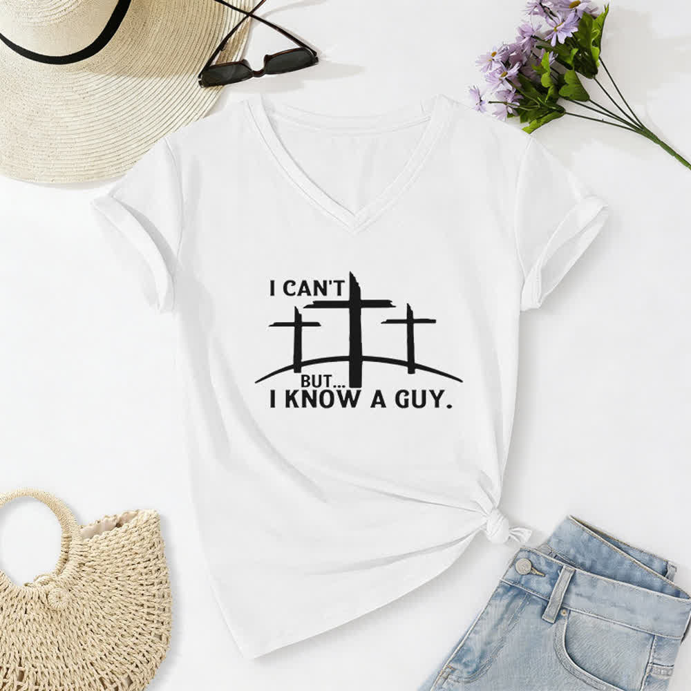 Christianartworkshop I Can't But I Know A Guy Print V-Neck T-shirt - White - 2XL - image 4