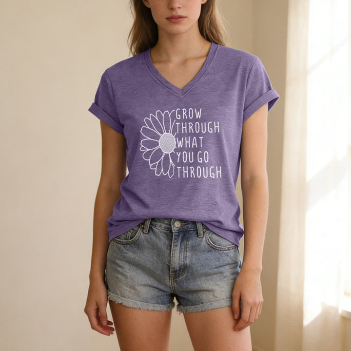 ChristianartworkshopWomen's Grow Through What You Go Through Print V-Neck T-shirt - image 25
