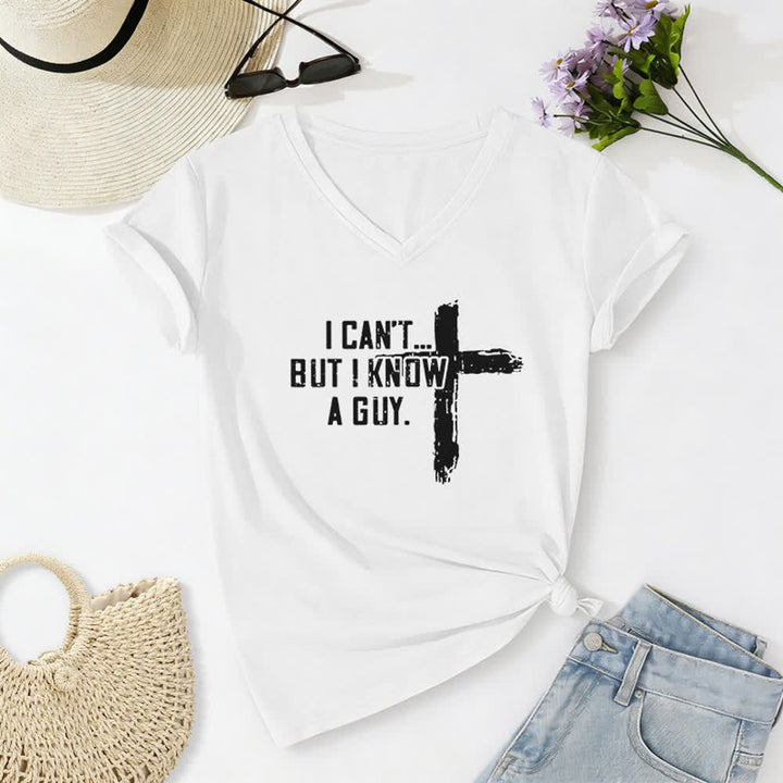 Christianartworkshop Women's I Can't But I Know A Guy Faith Print V-Neck T-shirt - White - 2XL - image 4