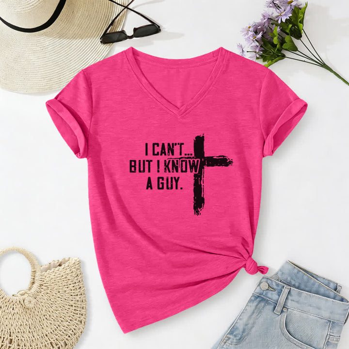 Christianartworkshop Women's I Can't But I Know A Guy Faith Print V-Neck T-shirt - Rose - 2XL - image 22