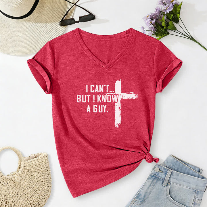 Christianartworkshop Women's I Can't But I Know A Guy Faith Print V-Neck T-shirt - Red - 2XL - image 20