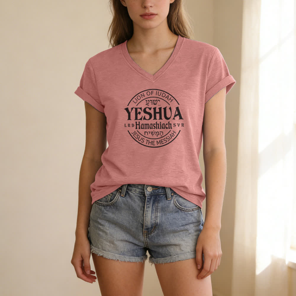 Christianartworkshop Women'S Lion Of Judah Yeshua Printed Casual V-Neck T-shirt - image 19