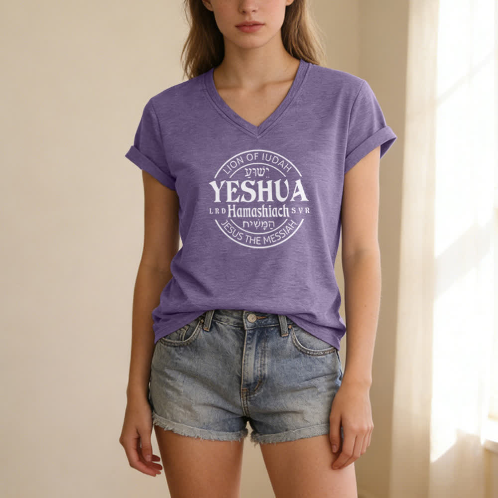 Christianartworkshop Women'S Lion Of Judah Yeshua Printed Casual V-Neck T-shirt - image 25