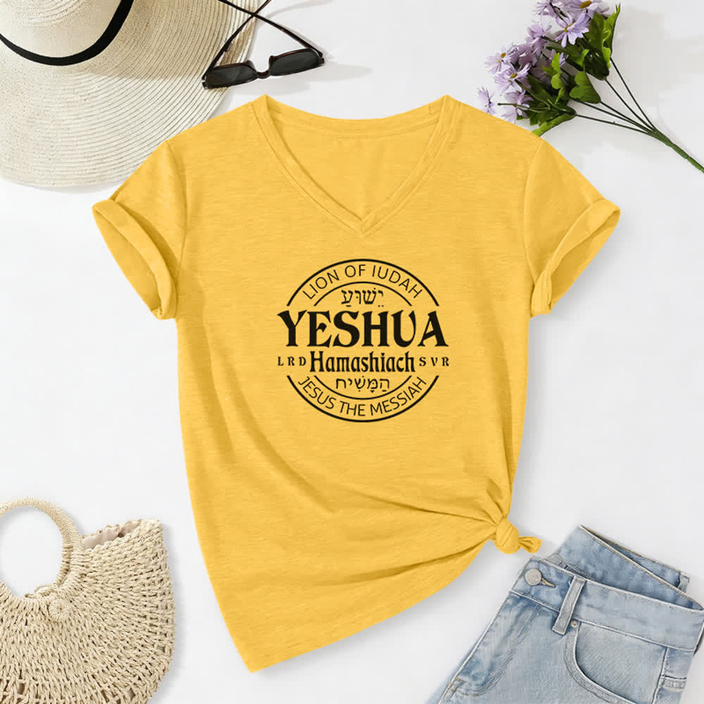 Christianartworkshop Women'S Lion Of Judah Yeshua Printed Casual V-Neck T-shirt - Yellow - 2XL - image 10