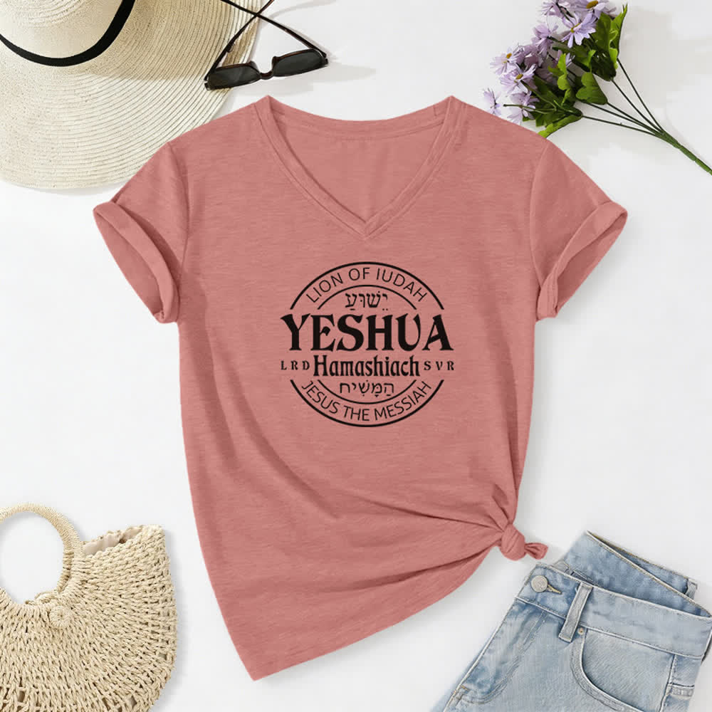 Christianartworkshop Women'S Lion Of Judah Yeshua Printed Casual V-Neck T-shirt - Light Pink - 2XL - image 18