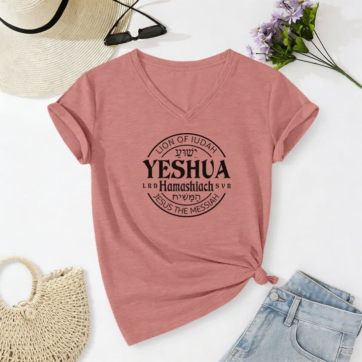 Christianartworkshop Women'S Lion Of Judah Yeshua Printed Casual V-Neck T-shirt - Light Pink - 2XL - image 18